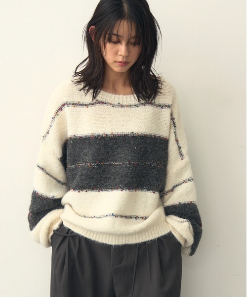 attiree(アティレー)の「シャギー配色 ニットセーター(ニット/セーター・レディース・アイボリー/ブラウン/チャコールグレー・FREE)」の4枚目の写真