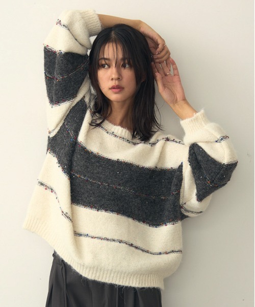 attiree(アティレー)の「シャギー配色 ニットセーター(ニット/セーター・レディース・アイボリー/ブラウン/チャコールグレー・FREE)」の5枚目の写真