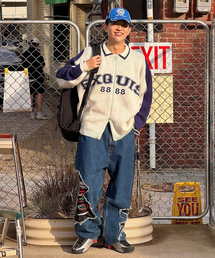 XTONZ（エクストーンズ）の「XTK115 ラフィネカラー ニットジップアップ (ブルー)（カーディガン/ボレロ）」