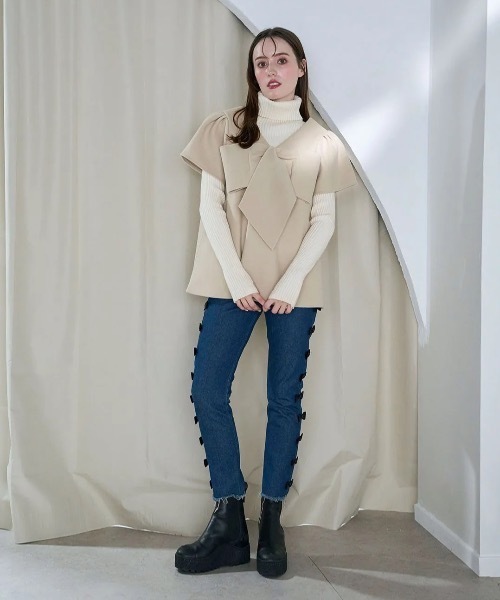 M y u(ミュー)の「BIG RIBBON パフジレTOPS(ベスト・レディース・ブラック/ベージュ・FREE)」の11枚目の写真