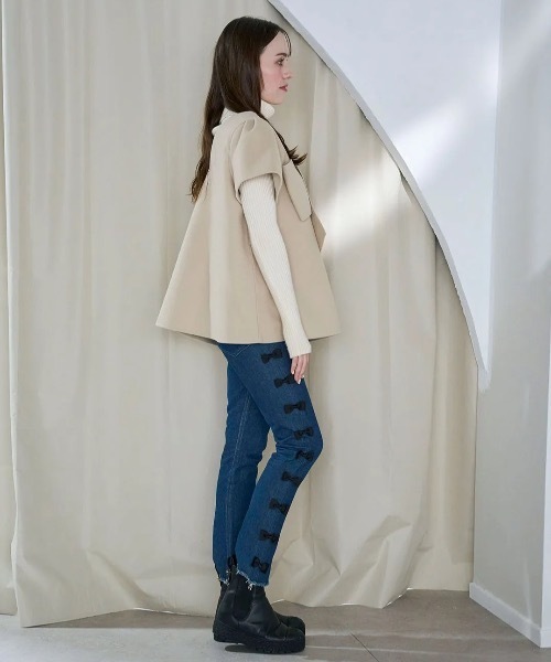 M y u(ミュー)の「BIG RIBBON パフジレTOPS(ベスト・レディース・ブラック/ベージュ・FREE)」の13枚目の写真
