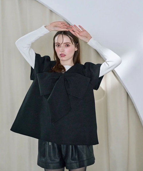 M y u(ミュー)の「BIG RIBBON パフジレTOPS(ベスト・レディース・ブラック/ベージュ・FREE)」の6枚目の写真