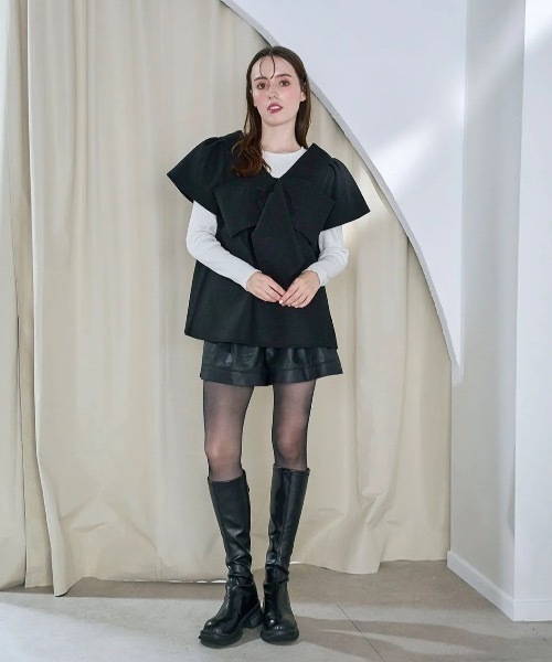 M y u(ミュー)の「BIG RIBBON パフジレTOPS(ベスト・レディース・ブラック/ベージュ・FREE)」の7枚目の写真