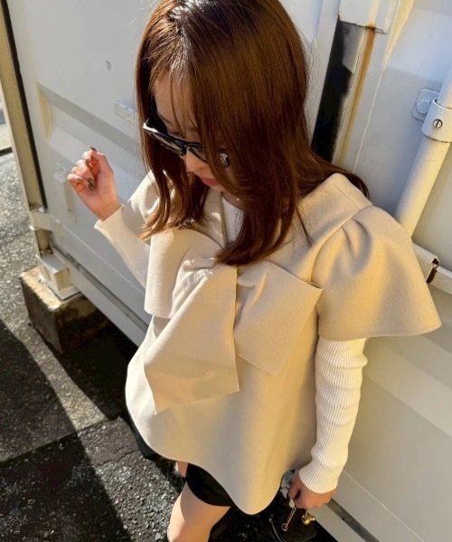 M y u(ミュー)の「BIG RIBBON パフジレTOPS(ベスト・レディース・ブラック/ベージュ・FREE)」の18枚目の写真