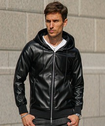 SOMEDIFF（サムディフ）の「【SOMEDIFF】PUレザーフルジップパーカー メンズ ブラック カーキ ダブルジップ 春服 冬服（パーカー）」