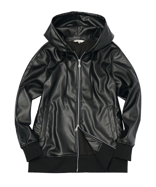 SOMEDIFF(サムディフ)の「【SOMEDIFF】PUレザーフルジップパーカー メンズ ブラック カーキ ダブルジップ 春服 冬服(パーカー・メンズ・ブラック×カーキ/ブラック×ブラック・M/L/XL)」の6枚目の写真