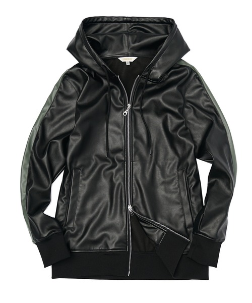 SOMEDIFF(サムディフ)の「【SOMEDIFF】PUレザーフルジップパーカー メンズ ブラック カーキ ダブルジップ 春服 冬服(パーカー・メンズ・ブラック×カーキ/ブラック×ブラック・M/L/XL)」の10枚目の写真
