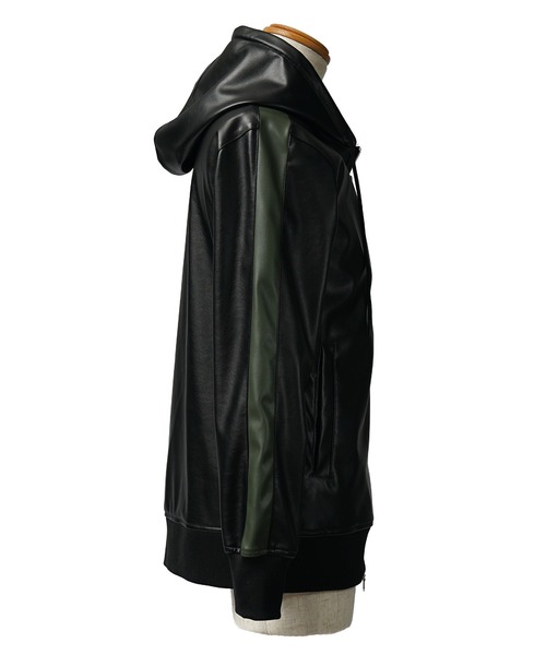 SOMEDIFF(サムディフ)の「【SOMEDIFF】PUレザーフルジップパーカー メンズ ブラック カーキ ダブルジップ 春服 冬服(パーカー・メンズ・ブラック×カーキ/ブラック×ブラック・M/L/XL)」の11枚目の写真