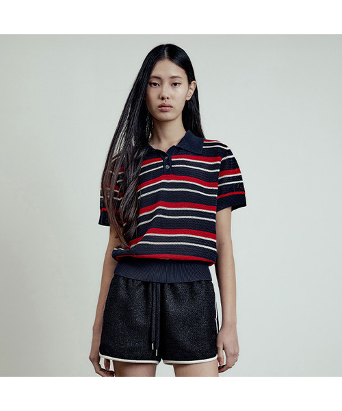 LMOOD(エルムード)の「(W) ノーティカルシルケットコットンPKハーフニットネイビー(ポロシャツ・レディース・その他・38/36)」の1枚目の写真