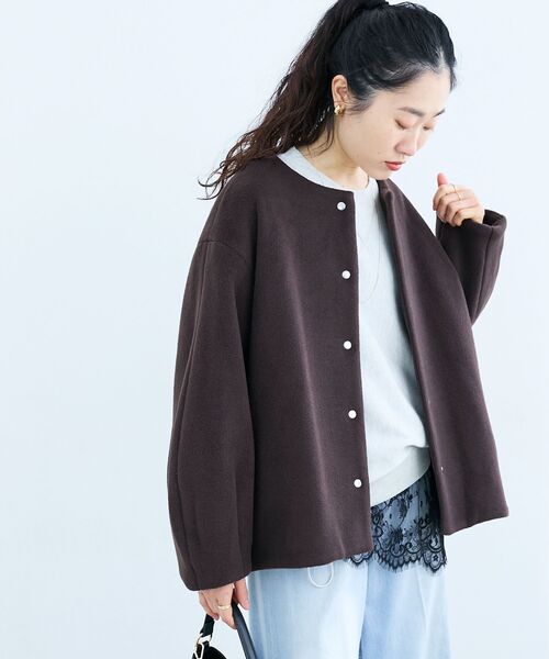 le.coeur blanc（ルクールブラン）の「ノーカラーコクーンミドルコート（ノーカラーコート・レディース・ライトグレー/ベージュ/ブラック/ブラウン・38）」の3枚目の写真