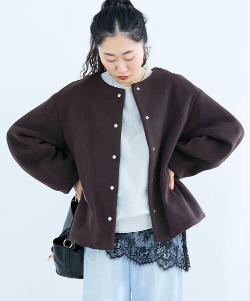 le.coeur blanc（ルクールブラン）の「ノーカラーコクーンミドルコート（ノーカラーコート・レディース・ライトグレー/ベージュ/ブラック/ブラウン・38）」の8枚目の写真