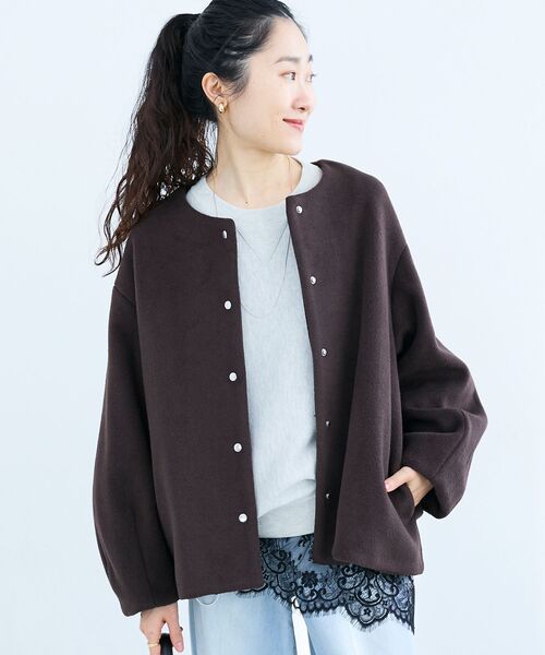 le.coeur blanc（ルクールブラン）の「ノーカラーコクーンミドルコート（ノーカラーコート・レディース・ライトグレー/ベージュ/ブラック/ブラウン・38）」の9枚目の写真