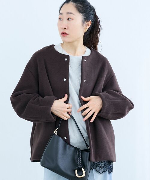 le.coeur blanc（ルクールブラン）の「ノーカラーコクーンミドルコート（ノーカラーコート・レディース・ライトグレー/ベージュ/ブラック/ブラウン・38）」の10枚目の写真