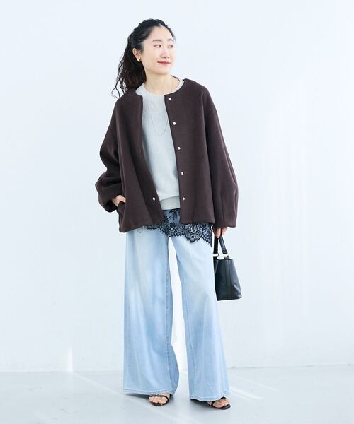 le.coeur blanc（ルクールブラン）の「ノーカラーコクーンミドルコート（ノーカラーコート・レディース・ライトグレー/ベージュ/ブラック/ブラウン・38）」の11枚目の写真