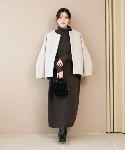 セール】ノーカラーコクーンミドルコート（ノーカラーコート）｜le
