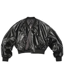ROCKPSYCHO（ロックサイコ）の「レザー クロップ航空ジャンパーSS-ブラック（MA-1）」