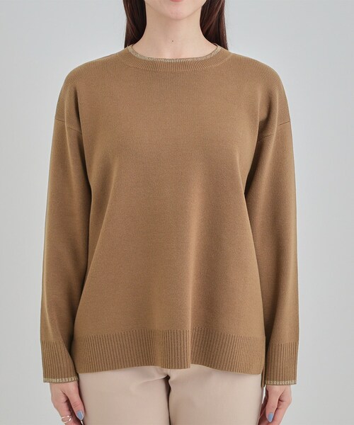 SHOO・LA・RUE（シューラルー）の「【洗濯機可/セットアップ可/毛玉になりにくい】クルーネックニット（ニット/セーター・レディース・ライトパープル/グリーン系/ダークブラウン/ブラック/イエロー系その他/ライトベージュ・01/02/03/04）」の10枚目の写真