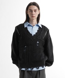 HARE | BIGダメージVネックニット(HARE)(ニット/セーター)