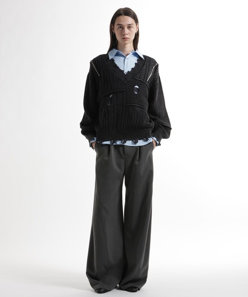 HARE（ハレ）の「BIGダメージVネックニット(HARE)（ニット/セーター・メンズ・レッド/ブラック/パープル・FREE）」の5枚目の写真