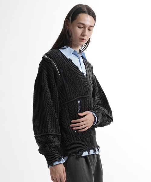 HARE（ハレ）の「BIGダメージVネックニット(HARE)（ニット/セーター・メンズ・レッド/ブラック/パープル・FREE）」の10枚目の写真