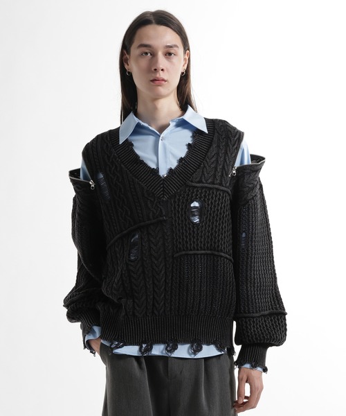 HARE（ハレ）の「BIGダメージVネックニット(HARE)（ニット/セーター・メンズ・レッド/ブラック/パープル・FREE）」の11枚目の写真