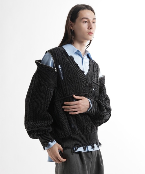 HARE（ハレ）の「BIGダメージVネックニット(HARE)（ニット/セーター・メンズ・レッド/ブラック/パープル・FREE）」の12枚目の写真