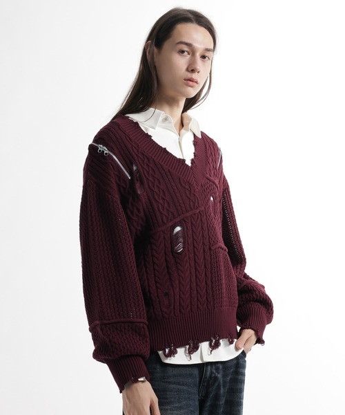 HARE（ハレ）の「BIGダメージVネックニット(HARE)（ニット/セーター・メンズ・レッド/ブラック/パープル・FREE）」の14枚目の写真