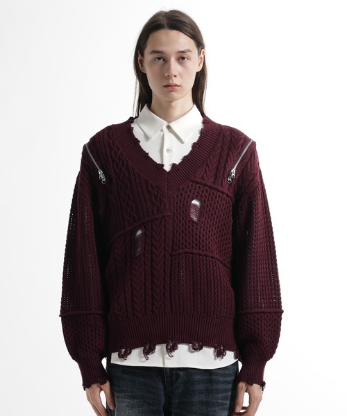 HARE（ハレ）の「BIGダメージVネックニット(HARE)（ニット/セーター・メンズ・レッド/ブラック/パープル・FREE）」の18枚目の写真