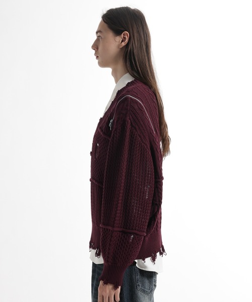 HARE（ハレ）の「BIGダメージVネックニット(HARE)（ニット/セーター・メンズ・レッド/ブラック/パープル・FREE）」の19枚目の写真