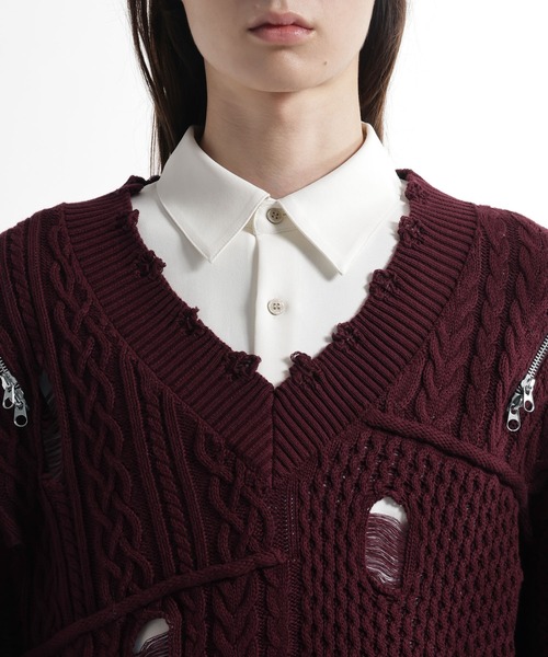 HARE（ハレ）の「BIGダメージVネックニット(HARE)（ニット/セーター・メンズ・レッド/ブラック/パープル・FREE）」の22枚目の写真