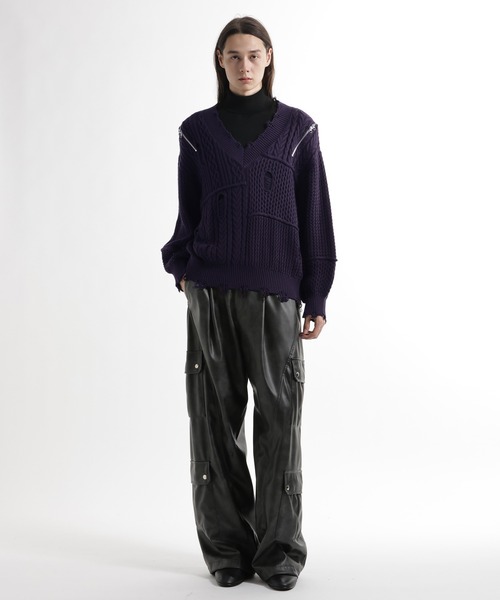 HARE（ハレ）の「BIGダメージVネックニット(HARE)（ニット/セーター・メンズ・レッド/ブラック/パープル・FREE）」の8枚目の写真