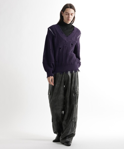 HARE（ハレ）の「BIGダメージVネックニット(HARE)（ニット/セーター・メンズ・レッド/ブラック/パープル・FREE）」の9枚目の写真