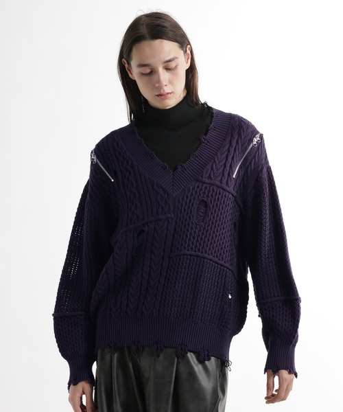 HARE（ハレ）の「BIGダメージVネックニット(HARE)（ニット/セーター・メンズ・レッド/ブラック/パープル・FREE）」の15枚目の写真