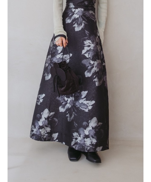 sahara（サハラ）の「Flower Jacquard Flare Skirt（スカート・レディース・ブラック/アイボリー/ブラウン・S/M）」の8枚目の写真