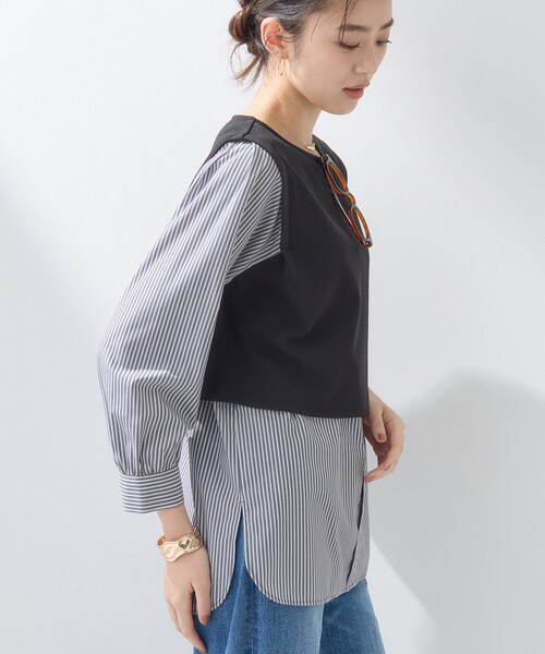 INDIVI(インディヴィ)の「【洗える/UVケア】レイヤード風デザイントップス(Tシャツ/カットソー・レディース・ベージュ/ブラック/ネイビー系5・38/15 /13/05/40/19/36)」の5枚目の写真