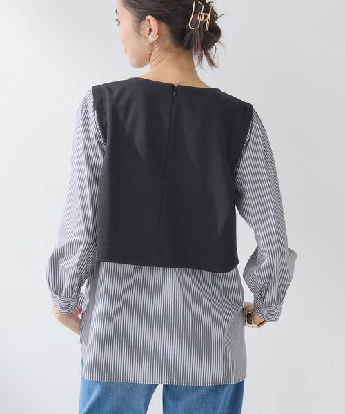 INDIVI(インディヴィ)の「【洗える/UVケア】レイヤード風デザイントップス(Tシャツ/カットソー・レディース・ベージュ/ブラック/ネイビー系5・38/15 /13/05/40/19/36)」の6枚目の写真