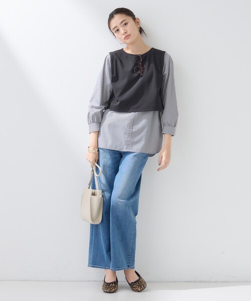 INDIVI(インディヴィ)の「【洗える/UVケア】レイヤード風デザイントップス(Tシャツ/カットソー・レディース・ベージュ/ブラック/ネイビー系5・38/15 /13/05/40/19/36)」の7枚目の写真