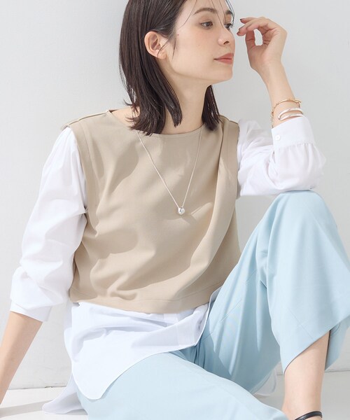 INDIVI(インディヴィ)の「【洗える/UVケア】レイヤード風デザイントップス(Tシャツ/カットソー・レディース・ベージュ/ブラック/ネイビー系5・38/15 /13/05/40/19/36)」の9枚目の写真