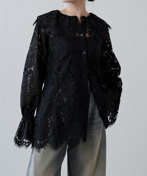 Lui's（ルイス）の「スカラップレースバックオープンシャツ（シャツ/ブラウス・レディース・ブラック/レッド・FREE）」の19枚目の写真