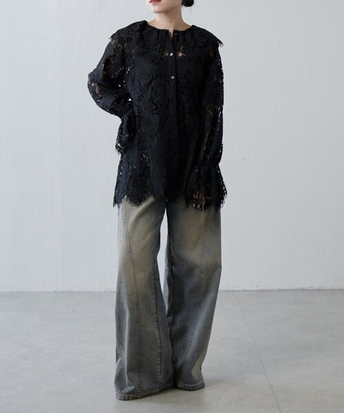 Lui's（ルイス）の「スカラップレースバックオープンシャツ（シャツ/ブラウス・レディース・ブラック/レッド・FREE）」の22枚目の写真