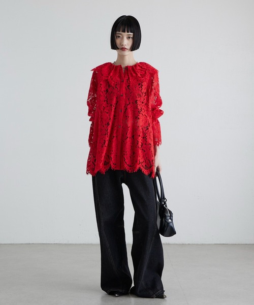 Lui's（ルイス）の「スカラップレースバックオープンシャツ（シャツ/ブラウス・レディース・ブラック/レッド・FREE）」の16枚目の写真