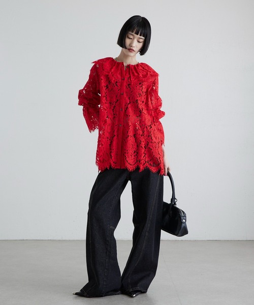 Lui's（ルイス）の「スカラップレースバックオープンシャツ（シャツ/ブラウス・レディース・ブラック/レッド・FREE）」の18枚目の写真