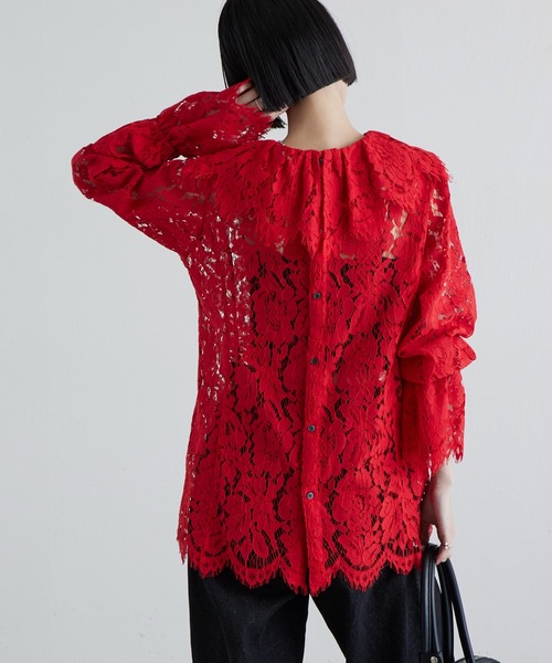 Lui's（ルイス）の「スカラップレースバックオープンシャツ（シャツ/ブラウス・レディース・ブラック/レッド・FREE）」の14枚目の写真
