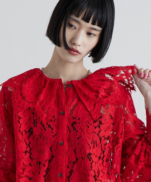 Lui's（ルイス）の「スカラップレースバックオープンシャツ（シャツ/ブラウス・レディース・ブラック/レッド・FREE）」の11枚目の写真