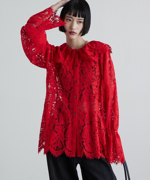Lui's（ルイス）の「スカラップレースバックオープンシャツ（シャツ/ブラウス・レディース・ブラック/レッド・FREE）」の12枚目の写真