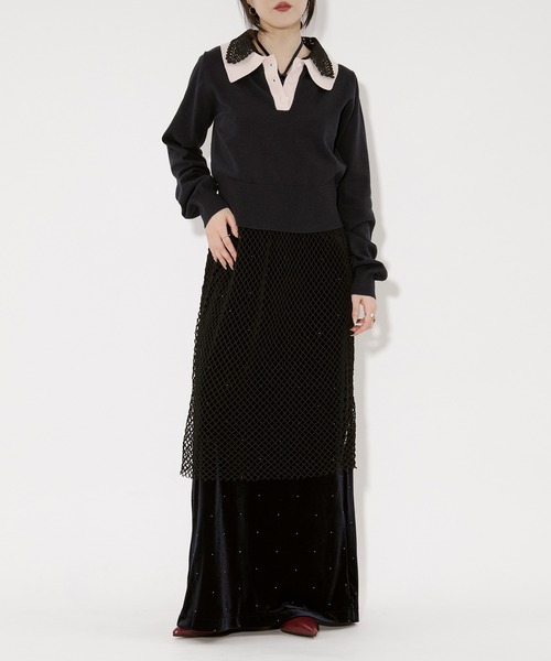 Ezick（エジック）の「2WAY lace collar バイカラーポロニット（ニット/セーター・レディース・ネイビー/チャコール・FREE）」の9枚目の写真