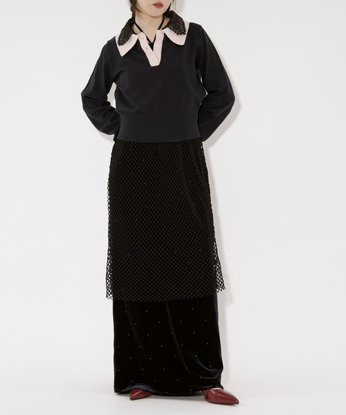 Ezick（エジック）の「2WAY lace collar バイカラーポロニット（ニット/セーター・レディース・ネイビー/チャコール・FREE）」の10枚目の写真