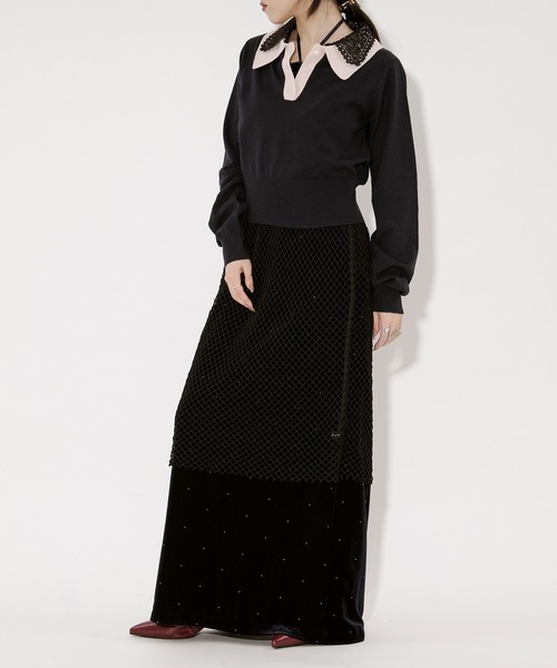 Ezick（エジック）の「2WAY lace collar バイカラーポロニット（ニット/セーター・レディース・ネイビー/チャコール・FREE）」の11枚目の写真