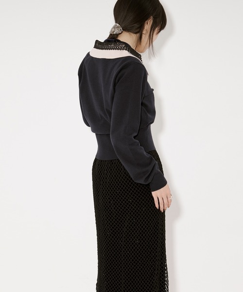 Ezick（エジック）の「2WAY lace collar バイカラーポロニット（ニット/セーター・レディース・ネイビー/チャコール・FREE）」の7枚目の写真