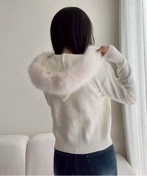 portulaca】フェイクファー付きダブルzipニットパーカー（ニット